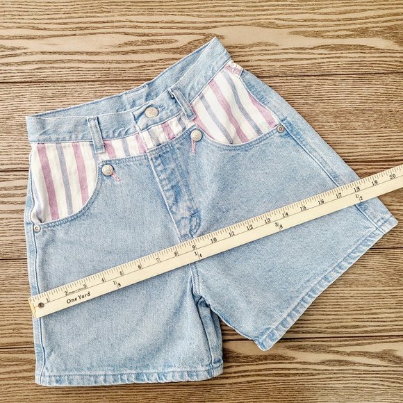 Vintage Wrangler Silver Lake Shorts Womens 23 Lightwash Pink Stripe High-Rise - Picture 7 of 9